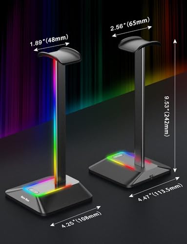 New bee RGB-hoofdtelefoonhouder, gaming-accessoires, led-ondersteuning met 7 verlichtingsmodi, antislip rubberen basis, voor pc gamer, zwart - Afbeelding 5
