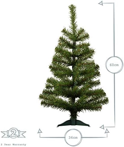 2ft (60cm) Artificial Christmas Tree - Green Pine Indoor Xmas Tree with Stand - Desktop and Tabletop- by Harbour Housewares