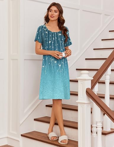 Image of Ekouaer Womens Nightgown Short Sleeve Night Dress Printed Sleepwear Soft Sleep Shirt S-3XL