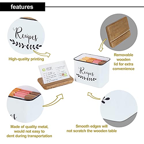 Nikky Home 4X6 Kitchen Metal Recipe Organization Box With 24 Cards And 8 Dividers, White #TOP4