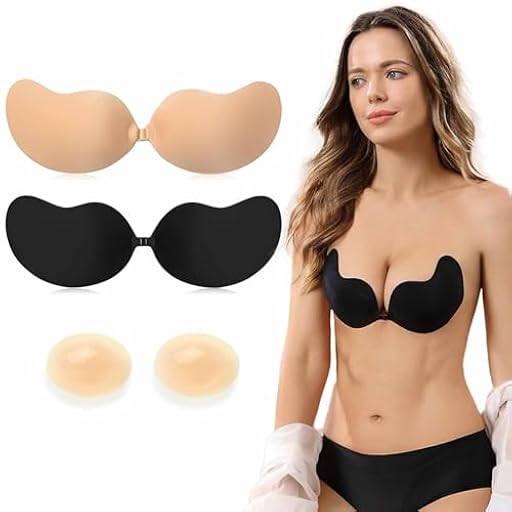 Trustnice 2 Pares Sujetador Invisible Con 1 Pares Pezonera, Sujetador Adhesivo Push Up, Sujetadors Sin Espalda Reutilizable, Adecuado Para Vestidos De Noche Y Ropa Sin Espalda, C-D | Ya disponible en tu tienda friki favorita! En mundofriki.es!