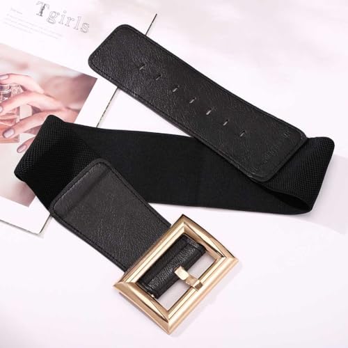 Tgirls Women's Elastic Belt Gold Wide Belt for Dresses Leather Stretchy Waist Belts Fashion Christmas Santa Belt3