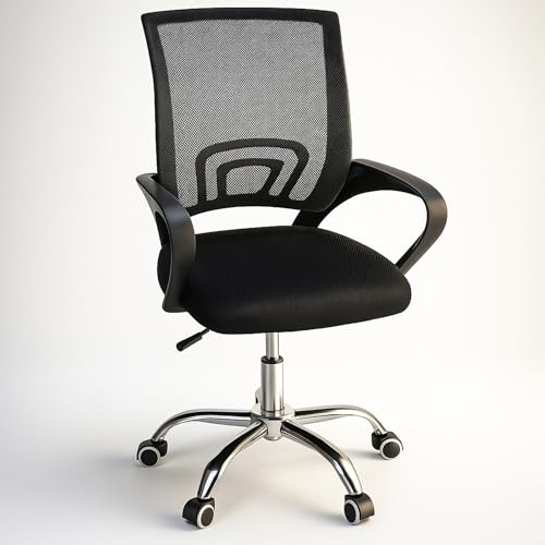 SPRINGOS Chaise de bureau pivotante réglable avec tissu microvelours, support lombaire ergonomique, base chromée et roues en silicone, jusqu'à 120 kg