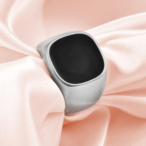 Image of Peora Silver Plated Stainless Steel Black Stone Studded Fancy Signet Ring for Men (US 9)