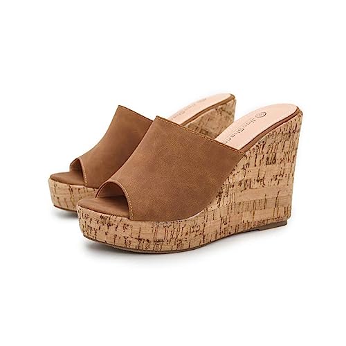 TOSOFT Women's Plus Size Sandals Comfortable Peep Toe Espadrille Wedge Sandals For Women High Heel Slippers Dress Shoes 6