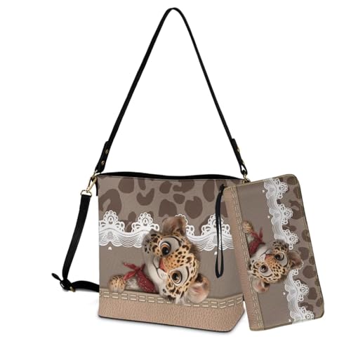 Image of Bucket Crossbody Bag Set for Women Lady, Leather Purse and Wallet Set Large Bucket Bag with Wallet
