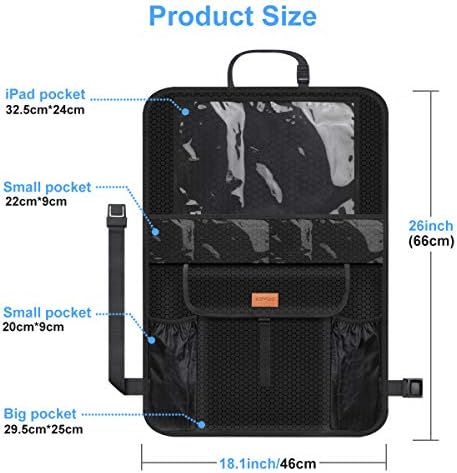 AEMIAO Car Back Seat Organisers (2 Pack), Waterproof Kick Mats Auto Seat Back Protectors with Extra Large iPad Tablet Holder Up to 12.9", Universal Car Organisers for Kids Toys Snacks