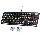 Mechanical Gaming Keyboard, RGB Backlit 104 Keys Full Size Keyboard with Multimedia Knob, Double Shot Keycaps, Full Anti-Ghosting, Blue Switch Wired Computer Keyboard for Windows PC Mac Xbox Gamer