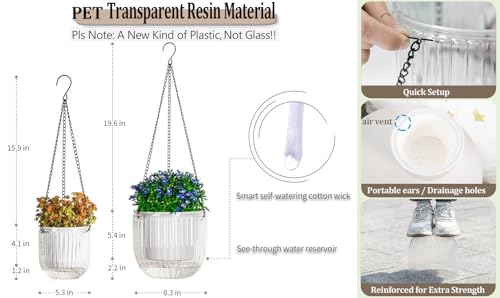 image for Melphoe 2 Pack Self Watering Hanging Planters Indoor Flower Pots, 5.3/
