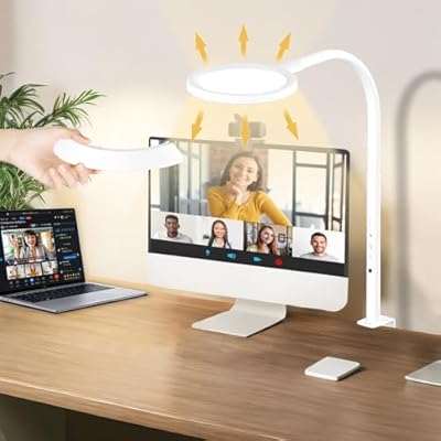 YOOWARM LED Desk Lamp with clamp,Eye-Caring Desk Light Natural Light Protects Eyes Dimmable Office Lamp with 25 Lighting&1500lum,Touch Control and Memory Function,Monitor,Study,Work,Nail | White