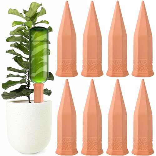 MOYKSRR 8 x sistema de rega por gotejamento para vasos, automático para plantas de interior, conjunto de rega automático, cones de argila para regar plantas em interiores e exteriores