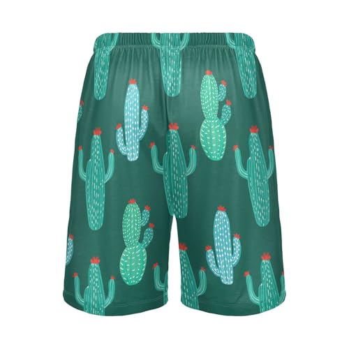 Red Flower Cactus Darkgreen Pajama Shorts for Men Lounge Pants Sleep Bottoms Sleepwear Pajama Pant with Pockets, S-XXL-XXL2
