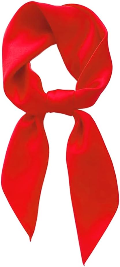 Lastclream Chiffon Square Neck Scarves for Women Handkerchief Retro Satin Ribbon Scarf for Hair Wrapping at Night 23.6" 26", 23.6" Ribbon - Red, One size