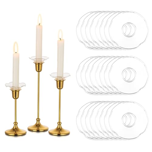 Glasseam Glass Candle Drip Protectors Bulk, 24 Pcs Clear Bobeches for Taper