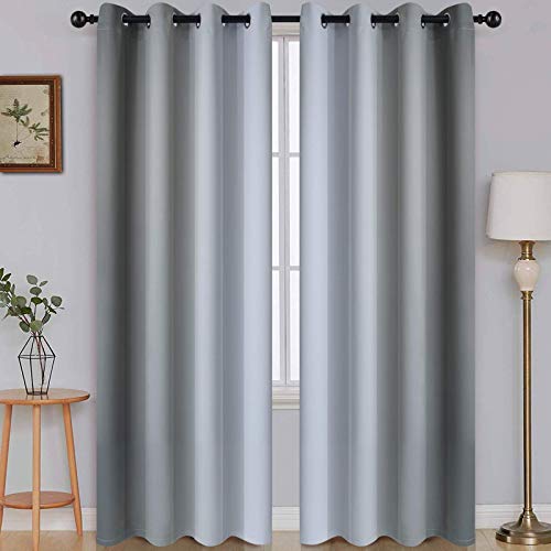 Image of SimpleHome Ombre Grey to Grey White Curtains for Living Room 52Wx96L | Room Darkening Curtains for Bedroom,Gradient Light Blocking Curtain,Thermal Insulated Grommet Window Drapes,2 Panels,96 Inch