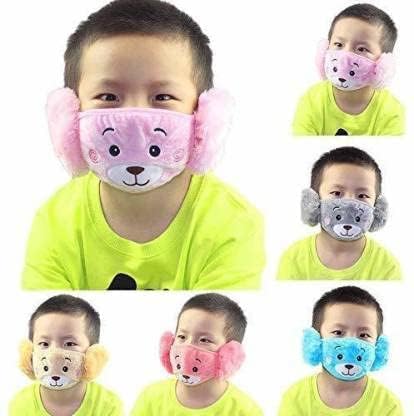 Pack Of 2 Reuseble Mask For Kids,Kids Girl's and Boys' Warm Winter Face Mask with Plush Ear Muffs Covers (4 Years to Adult Years)