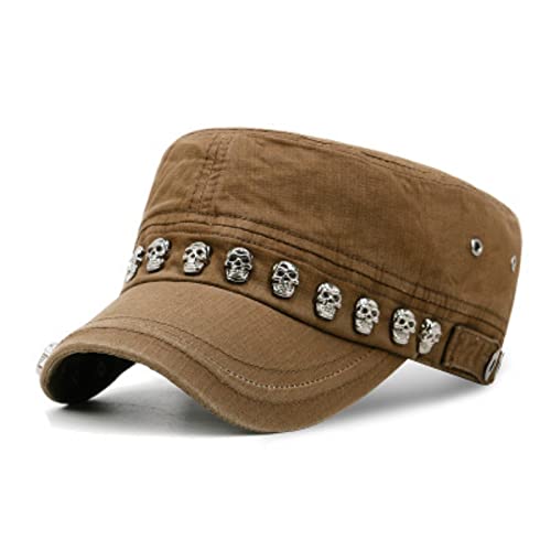 Wdhybwcx Gorra de Mujer a la Moda para Adultos Hip Hop Punk Rock Skull Rivet Flat Peaked Hats Hombres Primavera y otoño Gorras de béisbol Ajustadas-C5