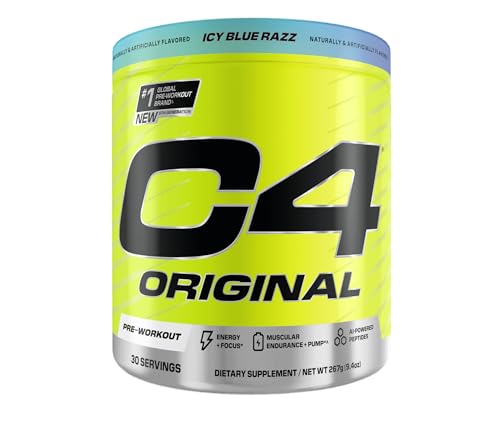 Image of Cellucor C4 Original Pre Workout Powder Sugar Free for Men & Women 200mg Caffeine + CarnoSyn Beta-Alanine + Creatine + AI Peptides - ICY Blue Razz, 30 Servings