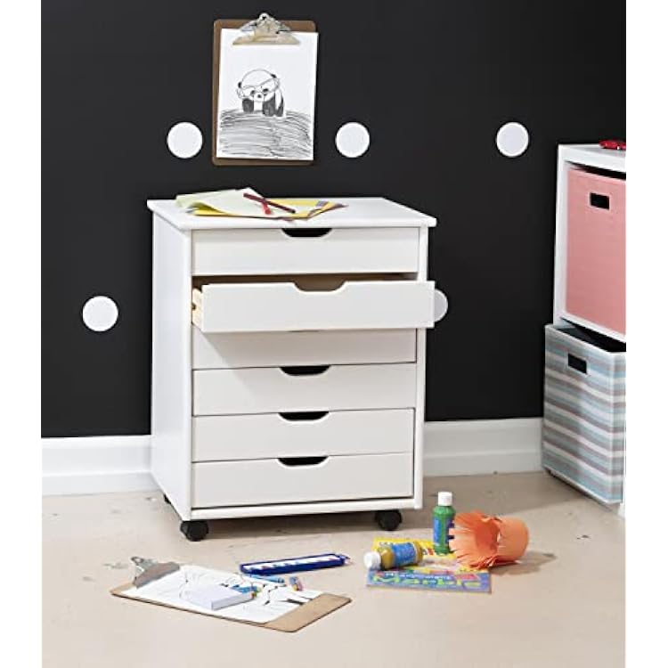 Linon Cary White Wash Roll Cart - Mobile Storage Organizer- 6 Drawer 20.75 W