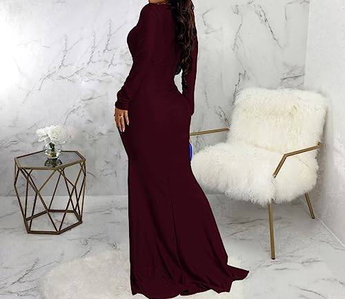 Image of Women's Elegant Formal Mermaid Maxi Dress Off Shoulder Long Sleeve Wedding Split Evening Gown Prom Cocktail Party Dresses