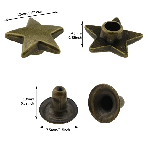 Leather Star Rivet E-Outstanding 120Sets 12Mm Antique Green Metal Five-Pointed Star Studs Leather Rivets Star Nails Leather Tacks Diy Accessories For Leather Craft Clothing Bags Belts Star Stud #TOP2