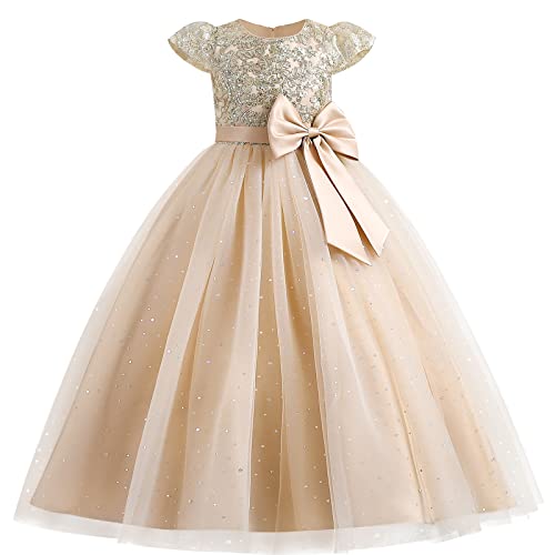 IDOPIP Flower Girl Sequin Lace Dresses for Wedding First Communion Dress Kids Princess Pageant Formal Party Long Maxi Gowns