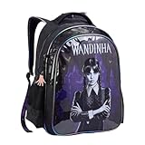 Mochila Wandinha Addams Infantil Costas Escolar Feminina Licenciado Oficial 17 Litros, 2 Compartimentos, Acompanha Chaveiro da Maozinha