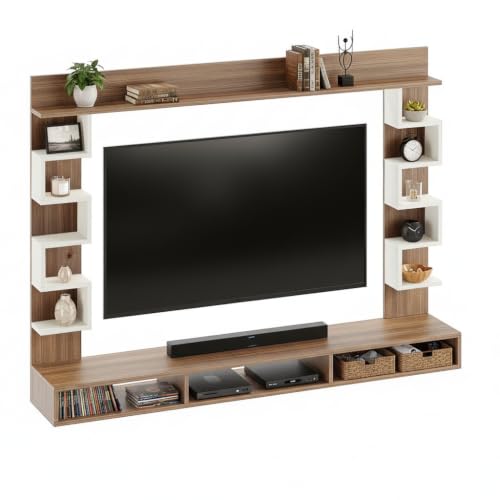 Image of FURNEASER Cabiar Wall Mount TV Unit for Living Room Wooden Entertainment Center with Storage Shelves Modern TV Panel Stand Showcase for Up to 55 Inch Media Console Cabinet (LH1)