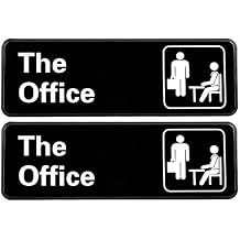 The Office Easy to Mount Informative Plastic Sign with Symbols, 9x3 Sign 2-Pack Black