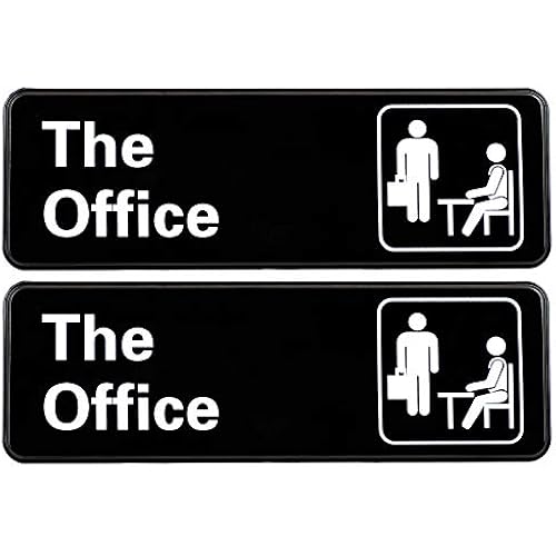The Office: Easy to Mount Informative Plastic Sign with Symbols, 9x3 Sign 2-Pack (Black)