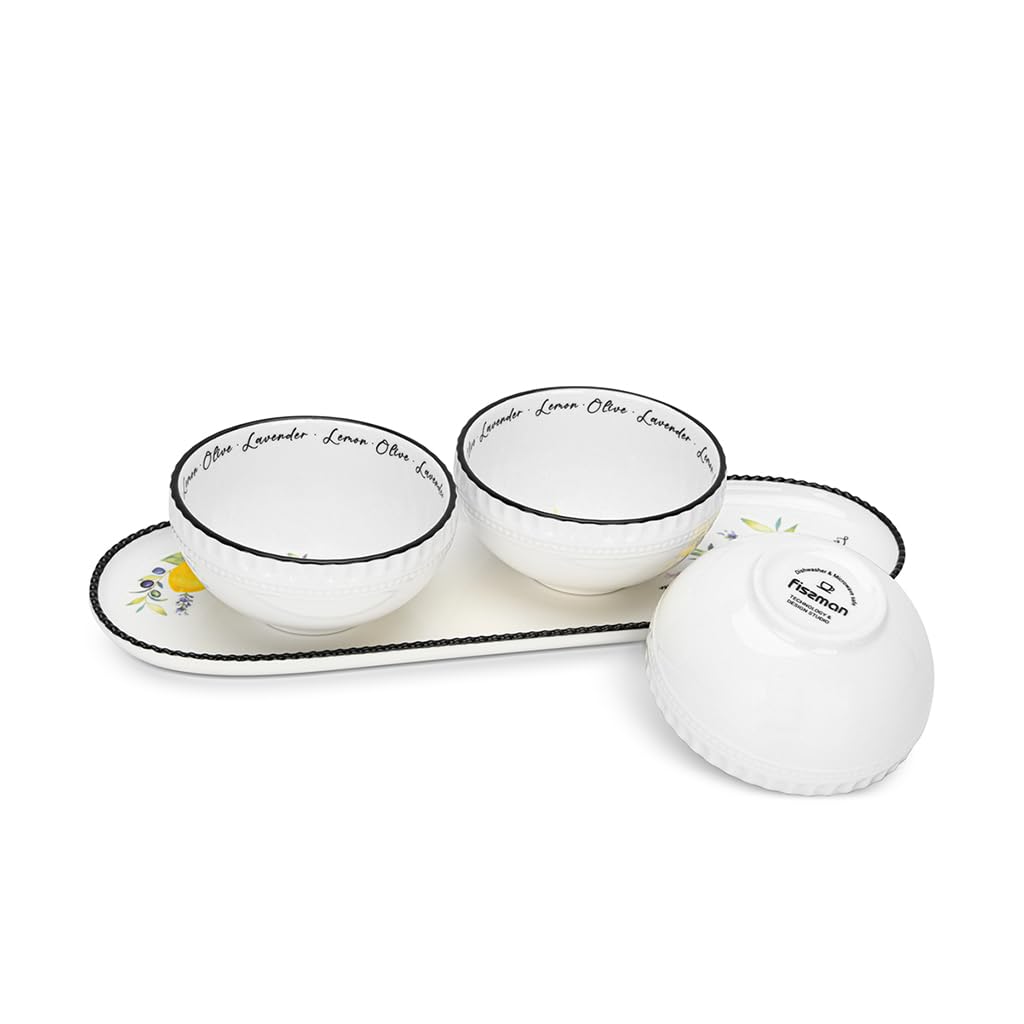 Fissman 4-Piece Gravyboats with Plate Set, Sauce Server, Holder, Container, Saucière, Gravy Boat Stand, Tableware, Condiments, Small Bowl For Soup and Hot Pot