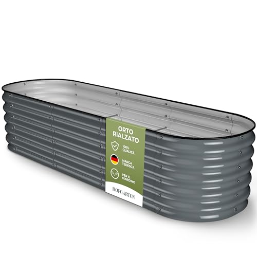 HOFGARTEN ® QuickGrow Orto Rialzato da Esterno in Acciaio Zincato | Inossidabile | Cassoni Orto con Fondo Aperto | 200L x 60P x 42A cm | Ortaggi, Erbe, Fiori (Grigio Antracite)