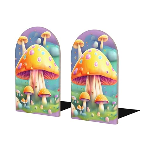 Fantasy Dream - Decorazione in legno a forma di fungo per librerie, accessori decorativi moderni per tenere i libri saldamente sulla libreria, 1 paio in confezione