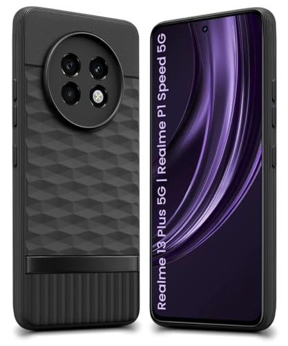 Image of WOW IMAGINE Back Cover for Realme 13 Plus 5G | Realme P1 Speed 5G with Hexa Cube Design | Soft Rubberised Case | Inner Velvet Fabric | Matte Silicone Flexible Mobile Case | Camera Protection - Black