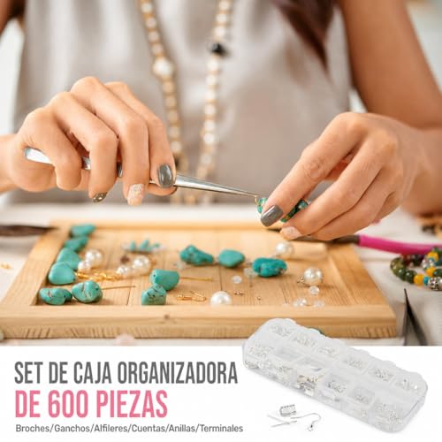 Miniatura 6 de Hi-Spec Kit De Herramientas Para Hacer Joyas 17 Piezas Set De Accesorios De 600 Piezas. Alicates Alambres Para Pulseras Hechas A Mano, Collares, Pendientes Y Charms De Artesanía