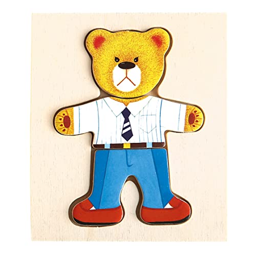 Foto von Bino world of toys Ankleidepuzzle Bär Willi, Motorikspielzeug, Kinderspiel (Legepuzzle mit verschiedenen Outfits, Motorikspiel zur Förderung kindlicher Fähigkeiten, stabiles Holzspielzeug)mehrfahrbig