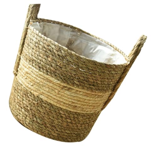 TOBBOMEY Cesta Tejida de con Asas Portátil y Multiusos para Plantas y Decoración Diseño Clásico y Ligero para Interior y Exterior
