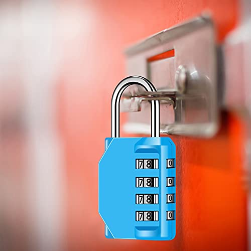 Foto von Hotop 4 Stellig Zahlenschloss Vorhängeschloss Schloss mit Zahlencode Spind Schloss für Fitnessstudio Schule und Kofferschloss Individuell Einstellbarer Zahlencode (Schwarz, Silber, Rot, Blau, 4)