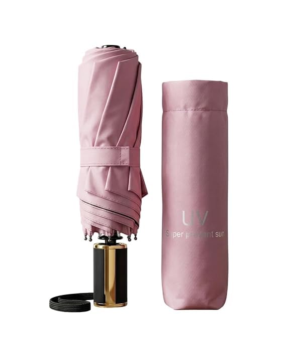 Image of TAZZY UV Protection Compact Folding Umbrella for Men & Women | Windproof, Waterproof Travel Umbrella with Storage Case | Sun & Rain Protection | Lightweight Portable Umbrella (Pink)