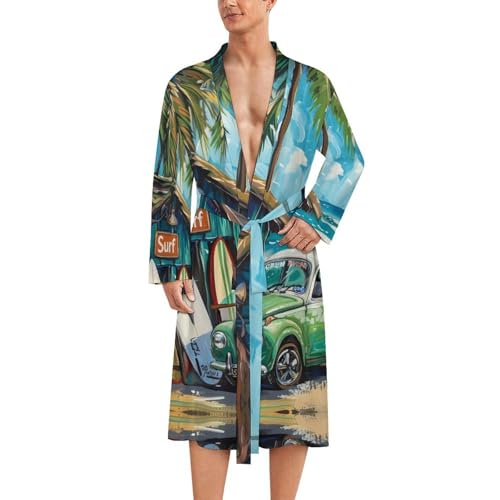 Beach Surf Car Palm Funny Men's Robe Soft Lightweight Bathrobe Long-sleeve Spa Robes