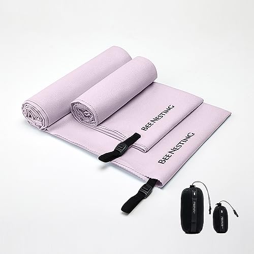 Bee Nesting Ultralight Quick Dry Towel - Medium&Small 2 Pack Microfiber Towels with Compact Packable Pocket for Lightweight Backpacking Travel, Beach, Gym, Camping & Hiking(Purple, M&S 2 Set)