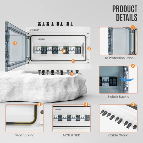 PJERJZN Solar Disconnect Switch with SPD Surge Protector 1000V DC 30A Solar PV Combiner Box Power Distribution Box for Solar Panels 2 in 2 Out (30A, HT18 4string) by Pjerjzn - Used condition - Image 3