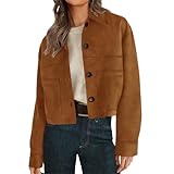 Taillierte Lederjacke für Damen, lässige kurze Jacke, langärmlig, Bürojacke, modischer Mantel, hellbraun, Größe M