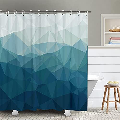 RosieLily Geometric Shower Curtain Navy Blue Shower Curtain Grey Ombre Shower Curtain Mountain Modern Shower Curtains for Bathroom Contemporary Boys Bathroom Decor with 12 Hooks, 72" x 72" Inches