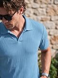 Runcati Męska koszulka polo z krótkim rękawem, dekolt w serek, z dzianiny, slim fit, na lato, jednokolorowa, do golfa, na czas wolny, rozciągliwa, jasnoniebieski, L