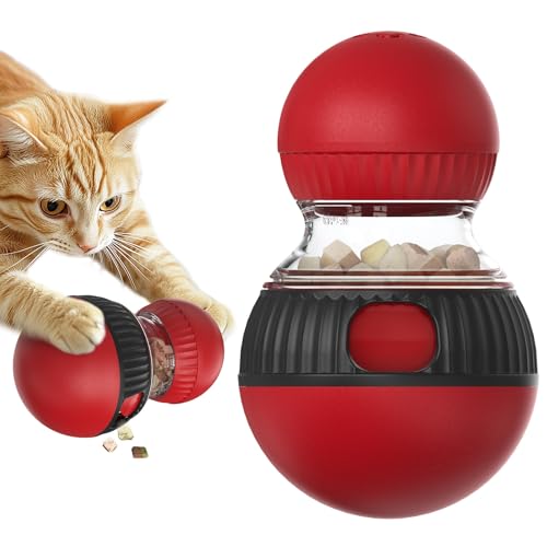 Starnearby Dispenser Giocattolo Gatto, Dispenser Crocchette Gatto Gioco, Palla Dispensatore Cibo per Gatti, Giochi di Intelligenza per Gatti con Suono (Rosso)