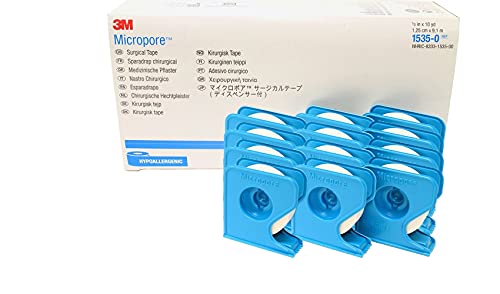 3M Micropore Lot de 12 rouleaux de ruban adhésif chirurgical avec dévidoir 12,7 mm x 9,1 m Cover