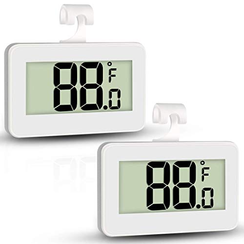 Mini Refrigerator Fridge Thermometer, 2 Pack Digital Freezer Thermometer Waterproof Room Thermometer With Hook, Large Lcd Display #TOP7