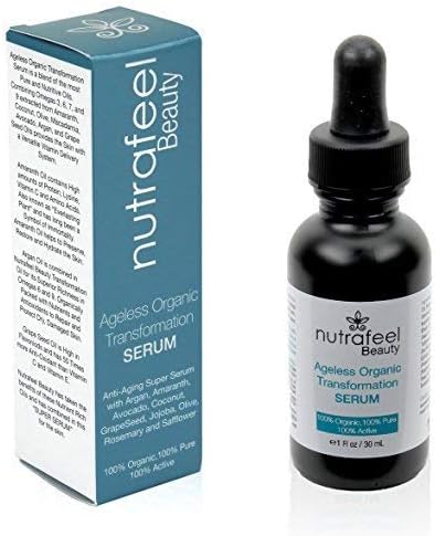 Anti-Aging 100% Organic Active Serum by Nutrafeel | ARGAN, COCONUT, JOJOBA, AVOCADO, OLIVE, AMARANTH, GRAPESEED, MACADAMIA & ROSEMARY Oils | Omegas 3,6,7,9 | Hydrates & Reduces Skin Wrinkles, Lines