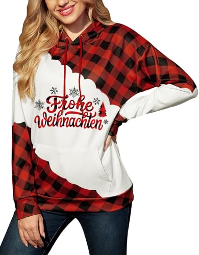 For G and PL Weihnachten Damen Ugly Christmas Hoodie Warm Pullover Druck Sweatshirt mit Tasche Kapuzenpullover M